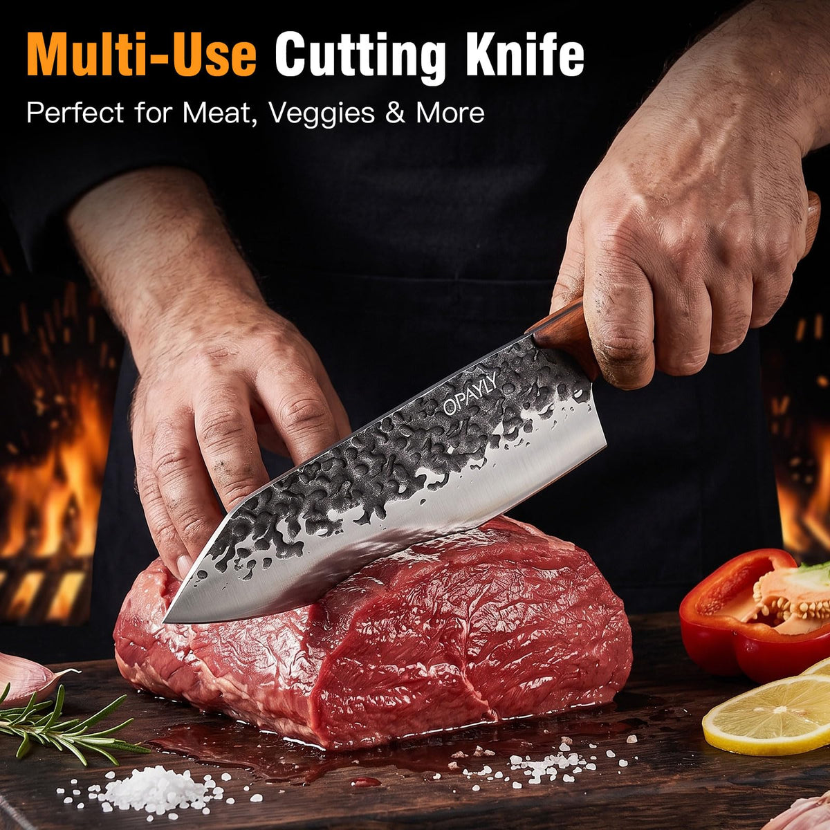 2PCS brisket Carving Knife Set by OPAYLY – medium, High Carbon Steel, Black, Pack of 2, Model PY-CD02