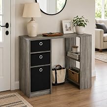 Furinno Jaya 40-Inch Grey Entryway Table with 3 Fabric Drawers, French Oak
