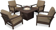 Polywood Harbour 5-Piece Conversation Set with Fire Pit Table (Mahogany/Sesame)
