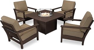 Polywood Harbour 5-Piece Conversation Set with Fire Pit Table (Mahogany/Sesame)