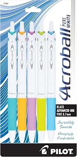 PILOT Acroball PureWhite Ball Point Pens with Assorted, Black Ink, 5-Pack