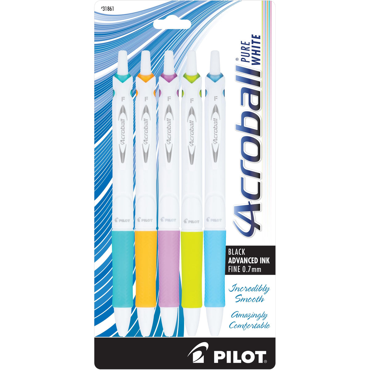 Acroball PureWhite Advanced Ink Ball Point Pens by PILOT – 5 Count (Pack of 1), Plastic, Assorted Accents, Model 31861
