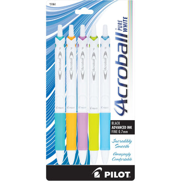Acroball PureWhite Advanced Ink Ball Point Pens by PILOT – 5 Count (Pack of 1), Plastic, Assorted Accents, Model 31861