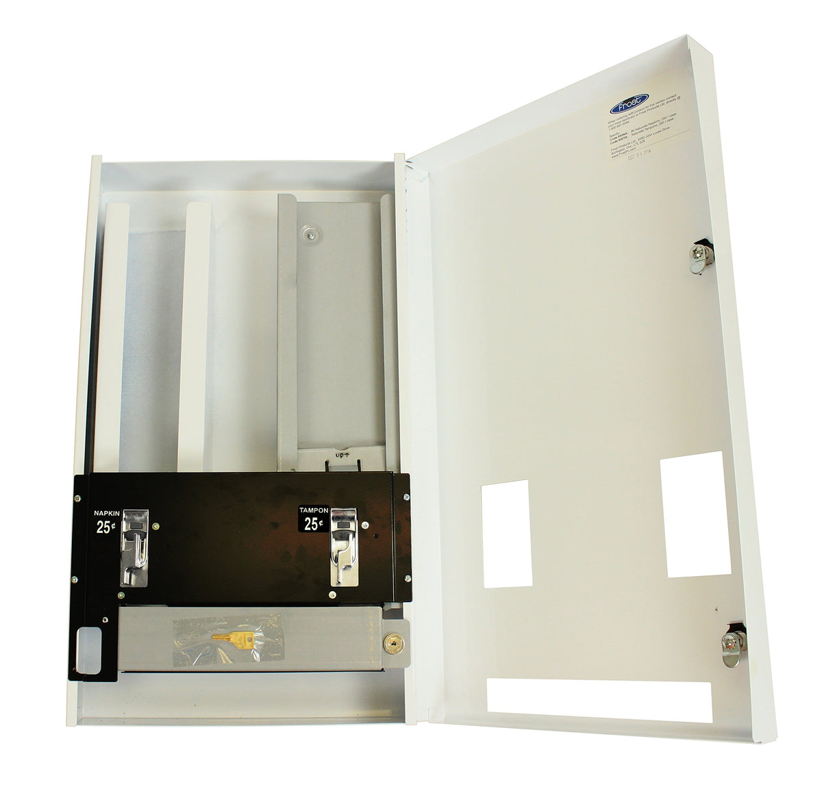 Frost Napkin and Tampon Dispenser by Frost Hats – 14.9" L x 25.4" H x 5.75" D, Alloy Steel, White, Model 608-1-0.25