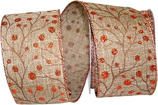 Reliant Ribbon Berries Copper Linen Wired Edge Ribbon, 2-1/2 Inch X 10 Yards, Natural