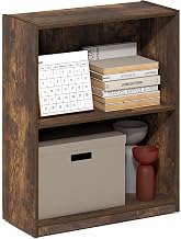 Furinno Gruen Book Shelf, 2-Tier Small Bookshelf, Bookcase with Open Shelf, 9.3 x 21.8 x 27, for Organization and Storage, for Living Room, Bedroom, Home Office, Amber Pine