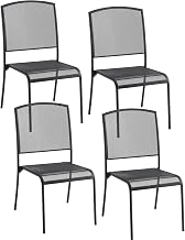 Interion Outdoor Café Armless Stacking Chair, Steel Mesh, Black, 4 Pack