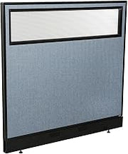 48-1/4"W x 46" H Office Partition Panel with Partial Window & Pass-Thru Cable by Global Industrial – Alloy Steel, Blue, Model 694755WPBL