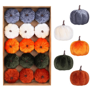 Super Holiday Velvet Pumpkins, 15 Pack, Assorted Autumn Colors