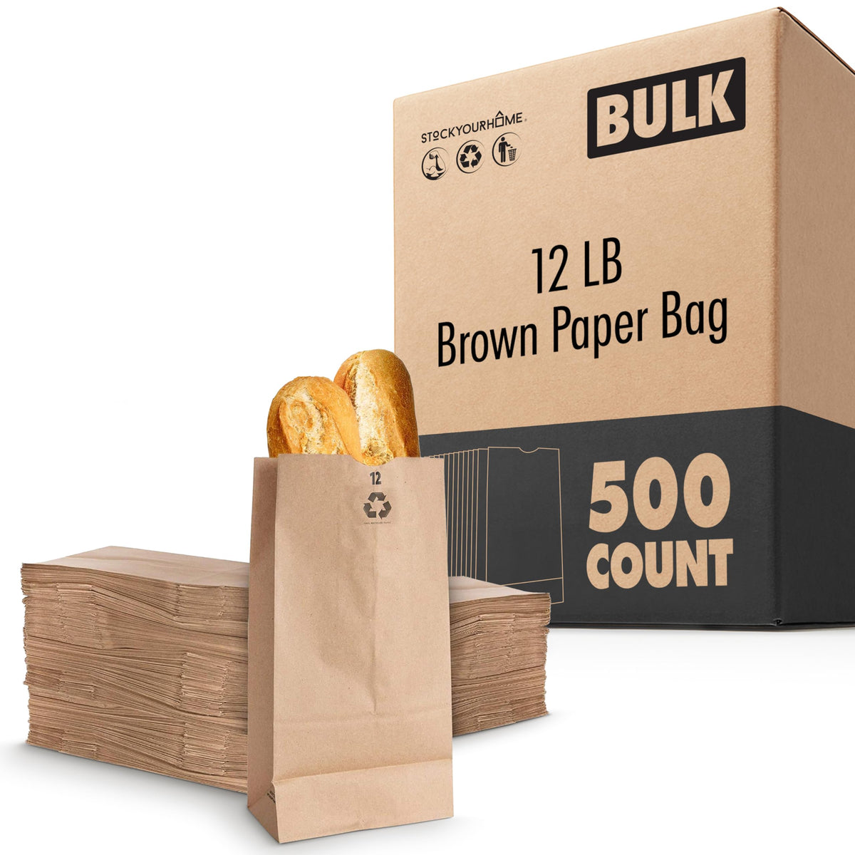 Stock Your Home 500 / 12 Lb / Brown Food Storage Bags