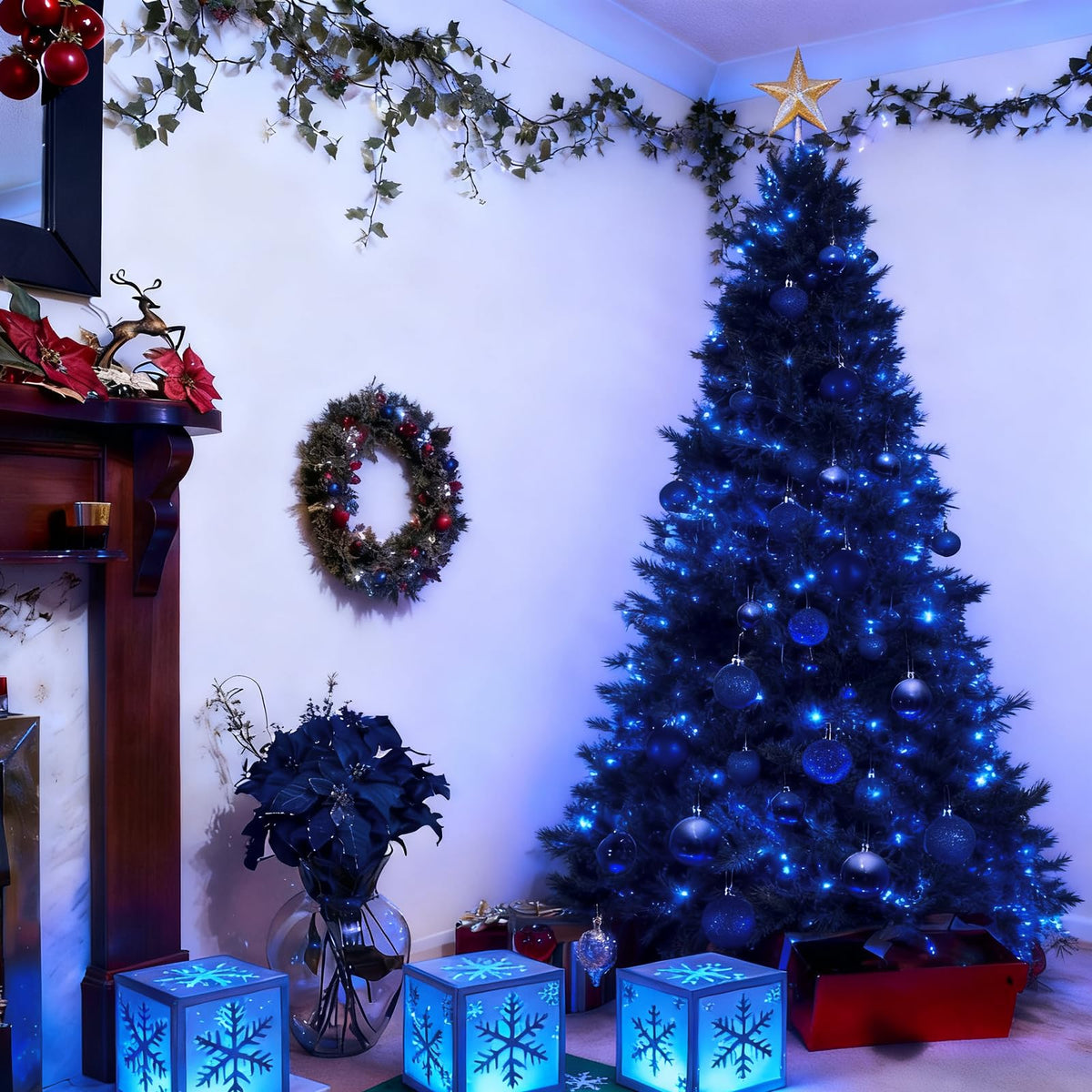 Goodlyghts Christmas Ball Ornaments, Shatterproof Plastic, Assorted Sizes in Deep Blue