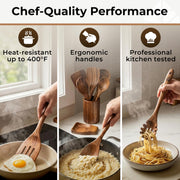 Woodenhouse Teak Wooden Utensil Set, 8 Piece with Holder, Brown