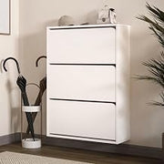 Floating Shoe Cabinet - Space Saver Shoe Rack for Entryway with 3 Flip Drawers, Built-in Handle Design - Elegant Shoe Storage Cabinet for Entryway Large Capacity 31.5Wx11.65Dx44.5H (White)