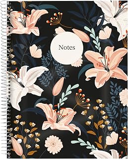 Blueline XTREME White Notebook, Spiral Binding, 1-Subject, 160 Pages, Ideal for School, Office, Notes, Lists & Planning, 11" x 8.5", Lily Afterglow Design (315802)