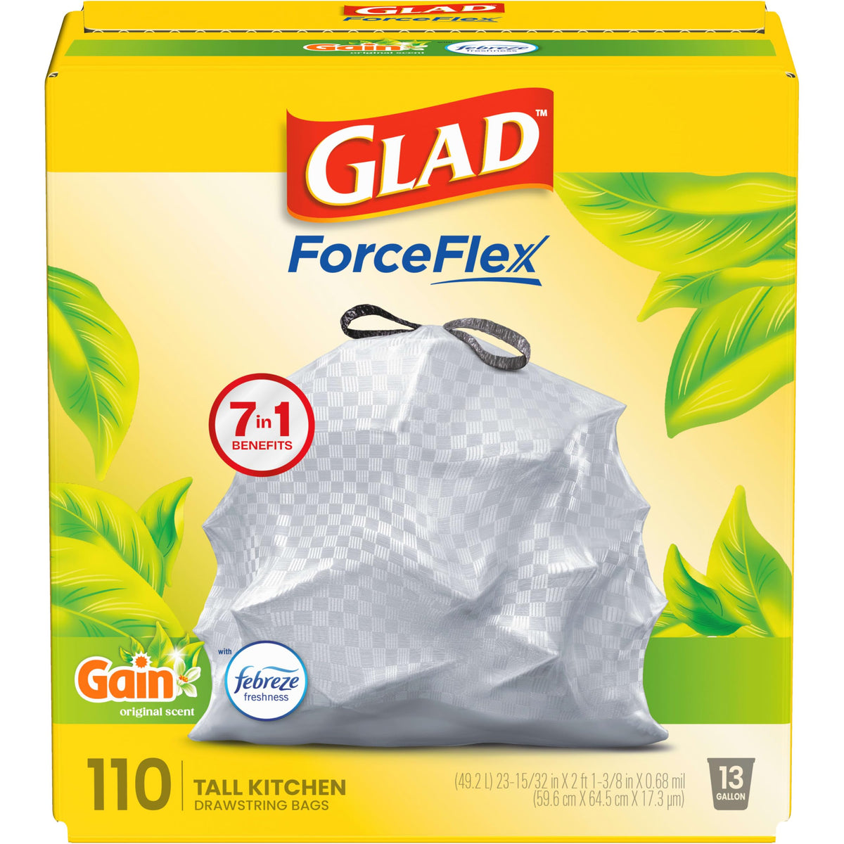 ForceFlex Tall Kitchen Trash Bags by Glad – 110 Count (Pack of 1), 13.0 gallons, Plastic, White, Model 79114