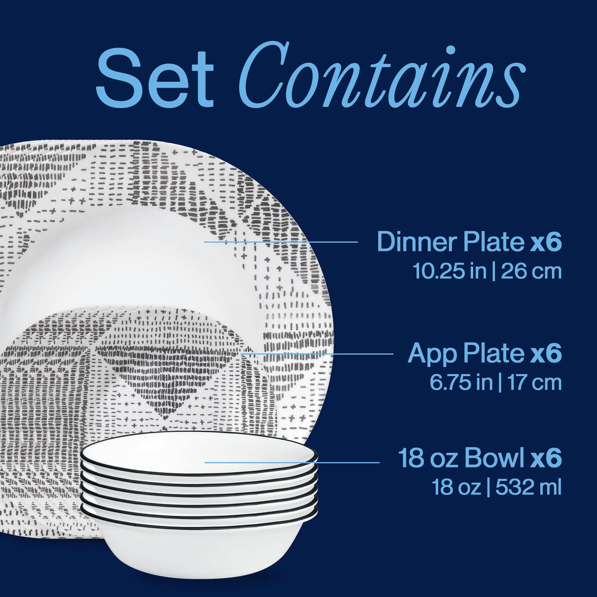 Vitrelle 18-Piece Service for 6 Dinnerware Set by Corelle – 18-Piece Set, Glass, Odisha, Pack of 18, Model 1152978
