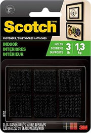 Scotch Multi-Purpose Hook and Loop Fasteners, For Indoor Use, Black, 7/8 in, 12-Pair, 24-Squares