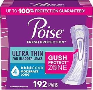 Poise Ultra Thin Incontinence Pads for Women, 4 Drop, Long, 192 ct