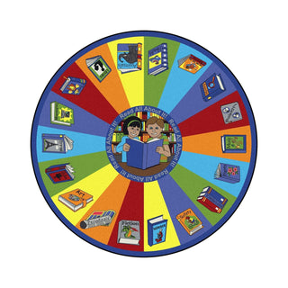 Kid Essentials Language & Literacy Read All About It Rug by Joy Carpets – 13'2" (Round), Nylon, Multicolored, Model 1588XLE