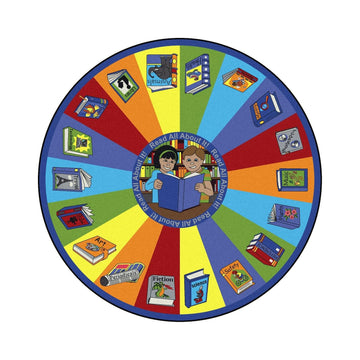 Kid Essentials Language & Literacy Read All About It Rug by Joy Carpets – 13'2" (Round), Nylon, Multicolored, Model 1588XLE