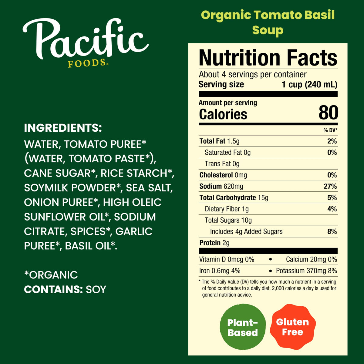 Organic Tomato Basil Soup by Pacific Foods – 32 Fl Oz (Pack of 12), Pack of 12