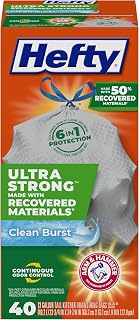 Hefty Ultra Strong Recovered Materials 13 Gallon Kitchen Trash Bags, 40ct