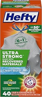 Hefty Ultra Strong Recovered Materials 13 Gallon Kitchen Trash Bags, 40 Count (Pack of 6)