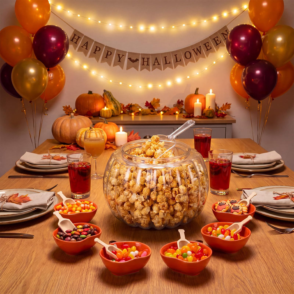 Potchen Pumpkin Ceramic Candy Jar Set, 14 Piece Halloween Serving Kit, Orange