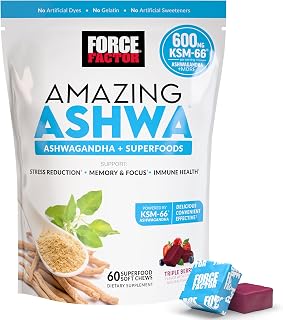 Force Factor Amazing Ashwa, Ashwagandha Supplement for Stress Relief | Memory, Focus, and Immune Support Health with KSM-66 Ashwagandha for Stress, 60 Soft Chews
