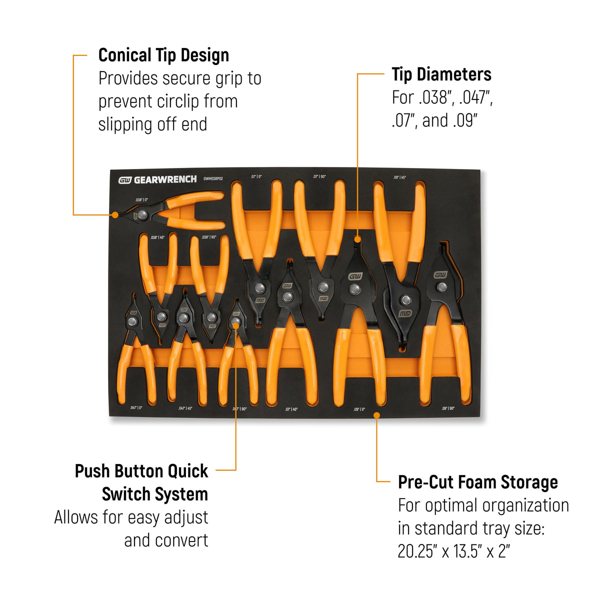 GEARWRENCH 12 Piece Foam Tray / 1 Snap-Ring Pliers