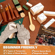 K Kernowo Wood Carving Kit, 32 Piece Set with Knives and Templates