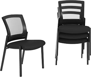Flash Furniture Hercules Commercial Stackable Side Chair, Armless with Black Mesh Seat and Black Powder Coated Steel Frame for Stackable Office and Reception Seating, Set of 4