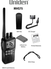 Waterproof Handheld 2-Way VHF Marine Radio by Uniden – One Size, Black, Model MHS75
