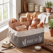 SiliFine Bread Storage Basket, Foldable Burlap Bin with Handles, White Gray