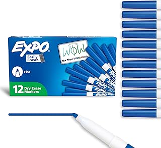 EXPO Dry Erase Markers, Low Odor Ink, Blue, Fine Tip, 12 Count - Whiteboard, Calendar, Organization, Essential Supplies for Office, School, Classroom, Teachers