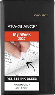 AT-A-GLANCE 2027 Refillable Planner Weekly Appointment Book, 3.25" x 6.25", Pocket Size, Hourly, Black (700080527)