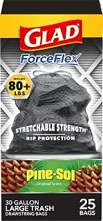 Glad Large 30 Gallon Trash Bags, Pine-Sol Heavy Duty Garbage Bags, Forceflex with Drawstring, 25 Count (Packaging May Vary)