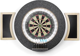 Dart Board Cabinet Set with LED Light; Bristle Dartboard, Built in LED Light, Darts and Chalkboards
