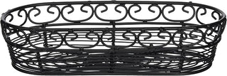 TableCraft BK21709 Oblong Basket, 9" x 4" x 2", Black Metal with Heart-Shaped Loops, Ideal for Serving Bread, Fruits, and Condiments, Lightweight & Stackable, Mediterranean Collection, Hand Wash