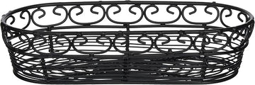 TableCraft BK21709 Oblong Basket, 9" x 4" x 2", Black Metal with Heart-Shaped Loops, Ideal for Serving Bread, Fruits, and Condiments, Lightweight & Stackable, Mediterranean Collection, Hand Wash