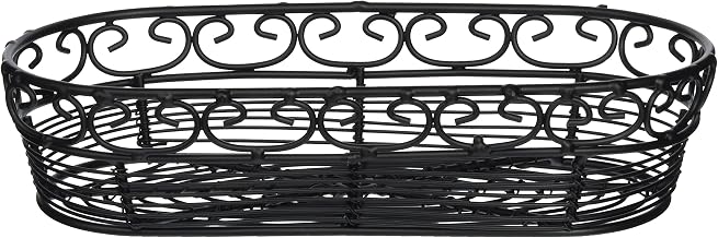 TableCraft BK21709 Oblong Basket, 9" x 4" x 2", Black Metal with Heart-Shaped Loops, Ideal for Serving Bread, Fruits, and Condiments, Lightweight & Stackable, Mediterranean Collection, Hand Wash