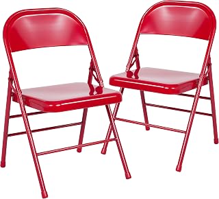 Flash Furniture Hercules Metal Folding Chair, Red, 2-Pack | Triple Braced, Double-Hinged