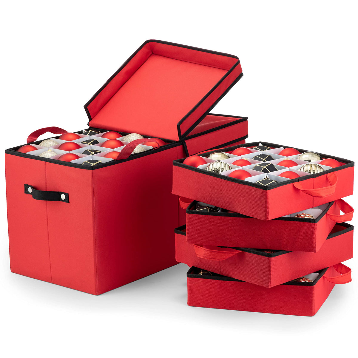 Zober Ornament Storage Box, Holds 128 3-Inch Ornaments, Red
