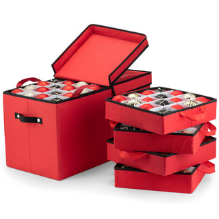 Zober Ornament Storage Box, Holds 128 3-Inch Ornaments, Red