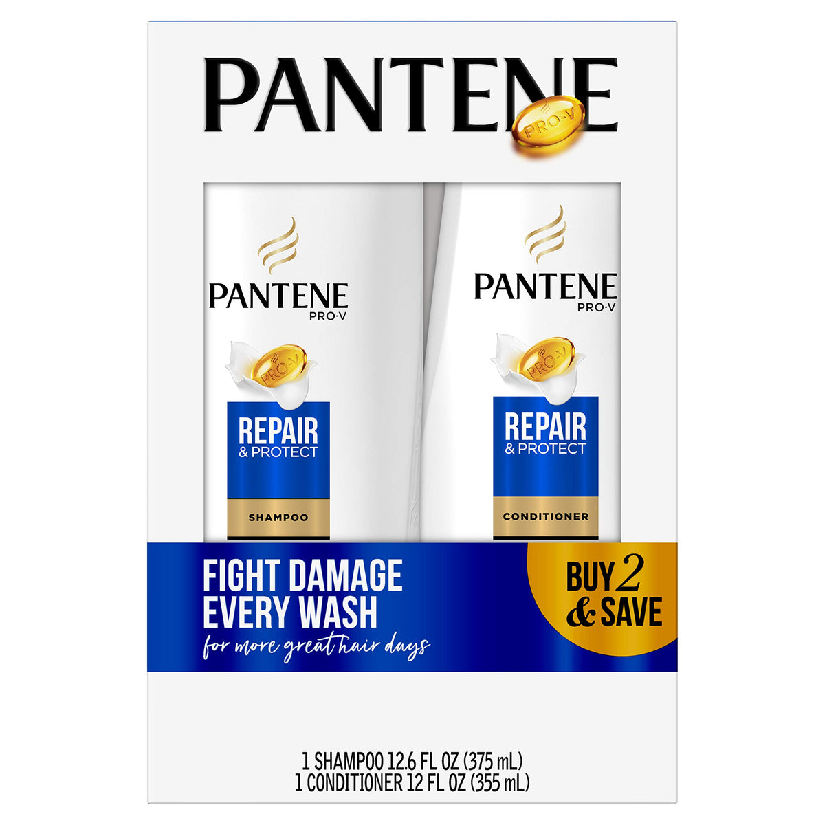 Pro-V Repair & Protect Shampoo and Conditioner Bundle by Pantene – 2 Piece Set, white, Pack of 2, Model 00080878073689