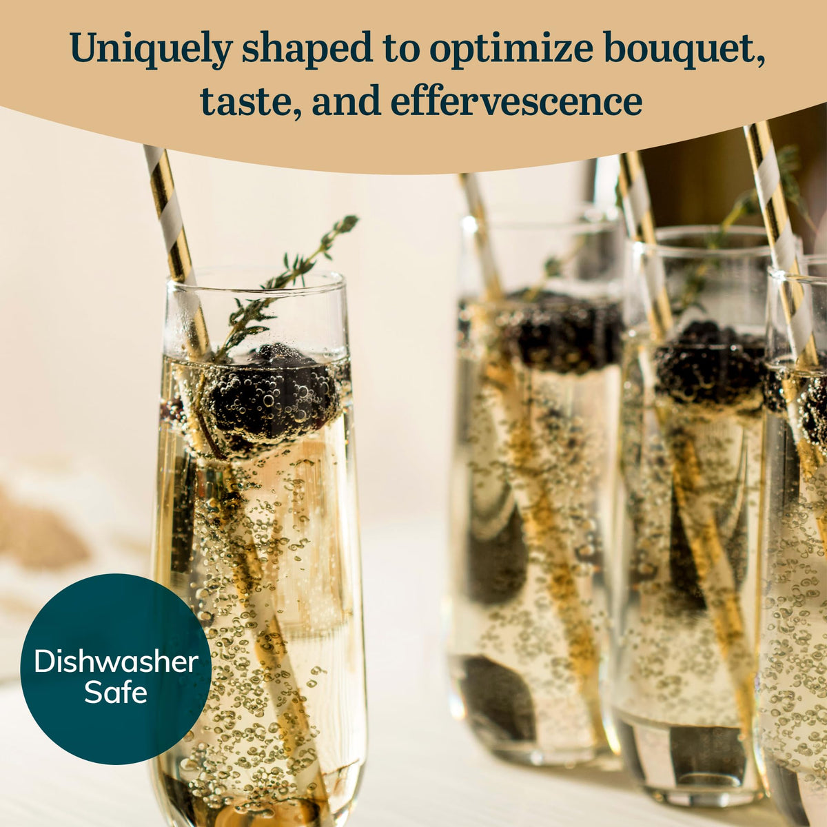 Stemless Champagne Flute Glasses by Libbey – 12 Count (Pack of 1), 0.25 liters, Glass, Clear, Pack of 12