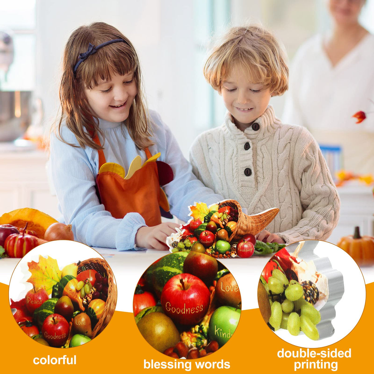 Amyhill Thanksgiving Cornucopia Centerpiece, Wood Fruit Design, 13.39 x 5.12 Inch