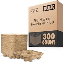4 Cup Disposable Coffee Tray (300 Count) - Commercially Compostable Cup Holder - Durable Drink Carrier for Hot or Cold Drinks, Uber Eats - to Go Coffee Cup Holder for Food Delivery Service