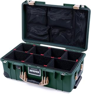 Trekking Green & Tan Pelican 1535 Air case. With TrekPak Dividers & mesh lid organizer.