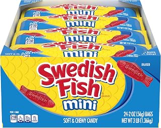 Swedish Fish Mini Soft & Chewy Candy, Halloween Candy, 24 - 2 oz Bags